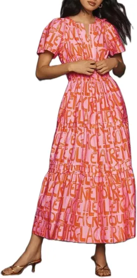 Women Boho Maxi Dress Short Sleeve V Neck Floral Print Loose Flowy Long Dress Aline Tiered Ruffle Beach Dress