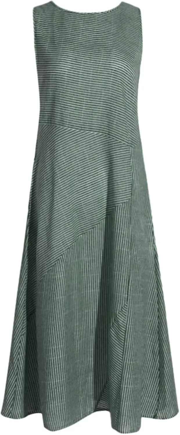 Women Linen Dress Summer Sleeveless Maxi Dress Swing Beach Dresses Boho Long Dresses Beachy with Pockects