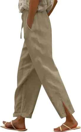 Women's Fashion Loose Casual Solid Color Cotton Linen Dressy Loose Fit Pants