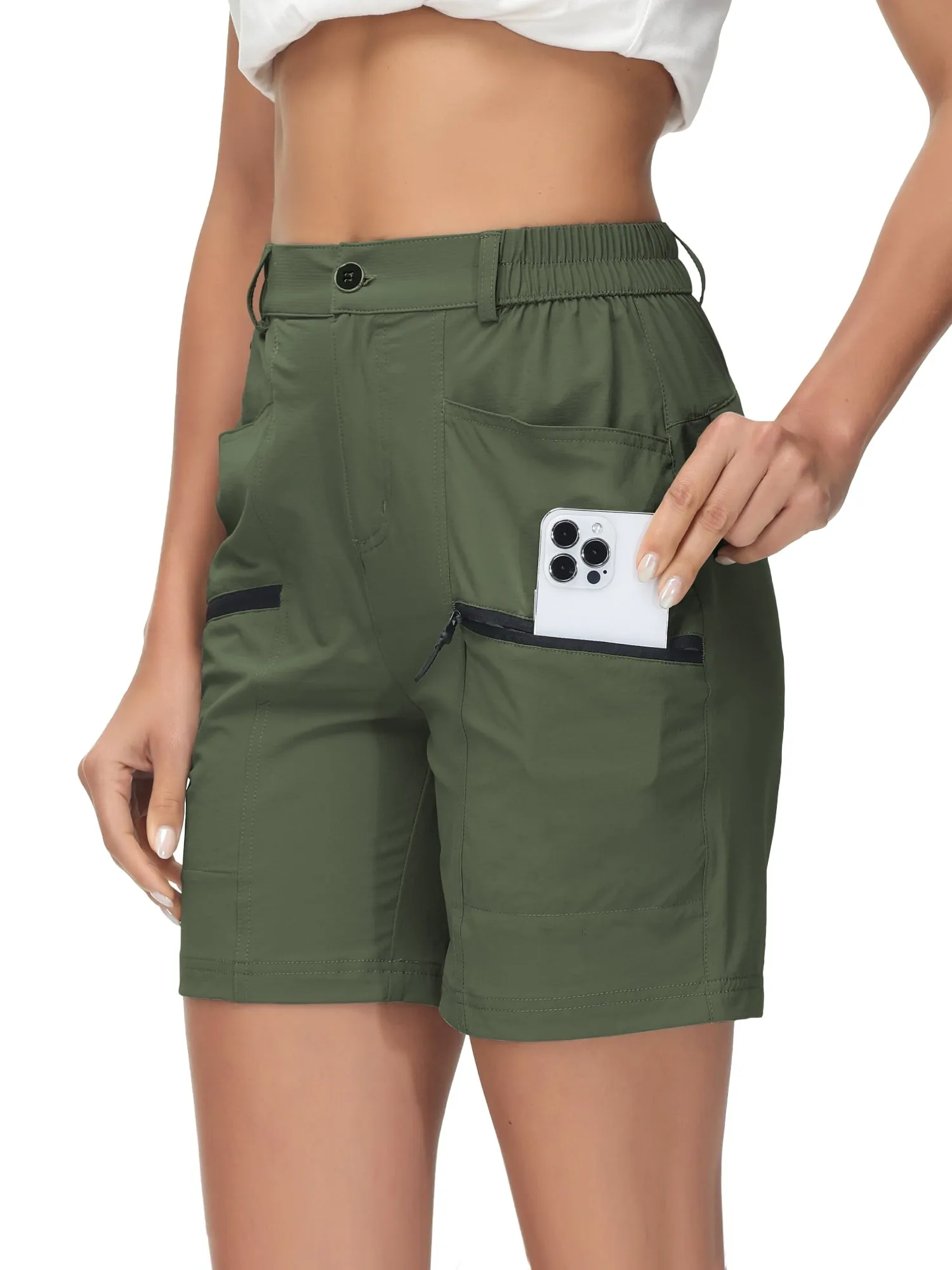 Women's Hiking Cargo Shorts Quick Dry Nylon Shorts Summer Travel Active Golf Shorts with 6 Pockets Water Resistant Light Khaki S