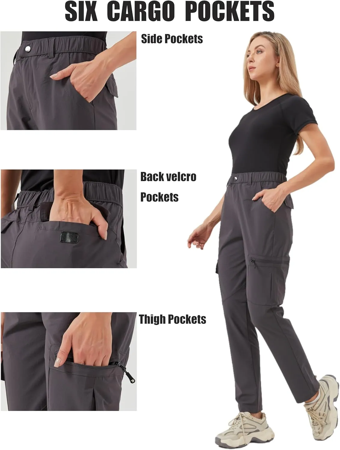 Women's Hiking Pants Quick Dry Lightweight Water Resistant Elastic Waist Cargo Pants for All Seasons