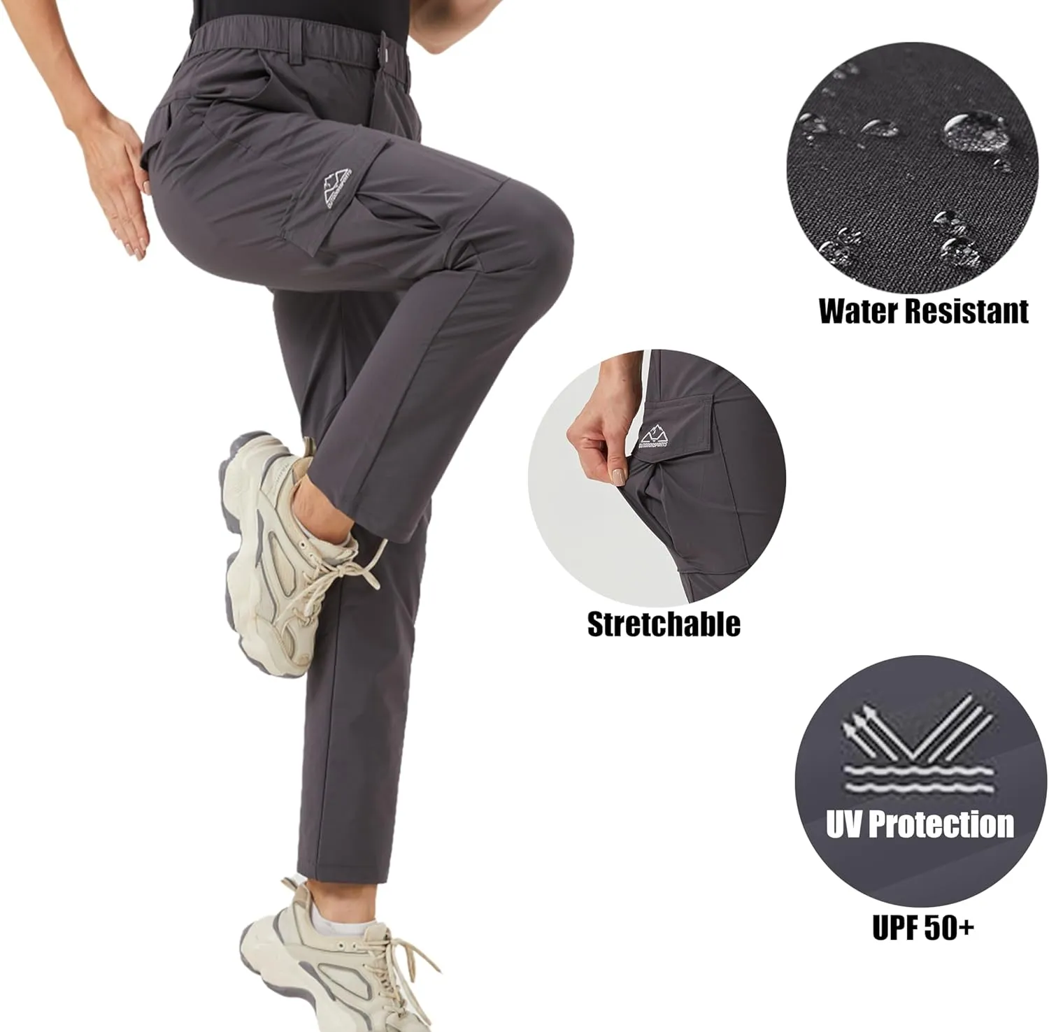 Women's Hiking Pants Quick Dry Lightweight Water Resistant Elastic Waist Cargo Pants for All Seasons