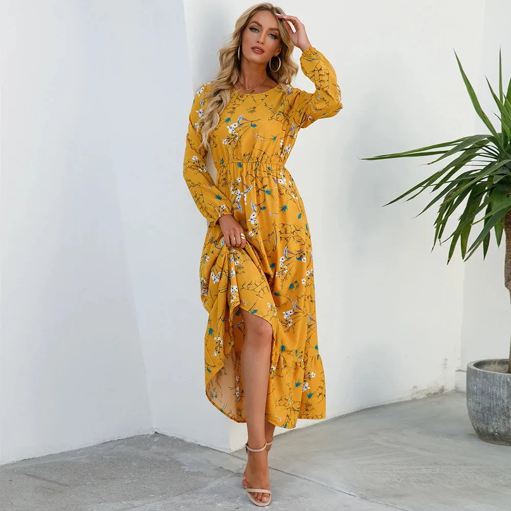 Women's Puff Sleeve Floral Midi Dress