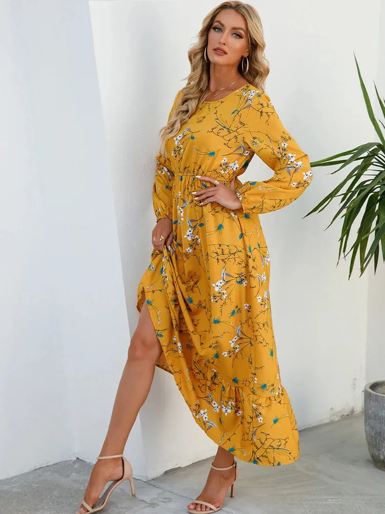 Women's Puff Sleeve Floral Midi Dress