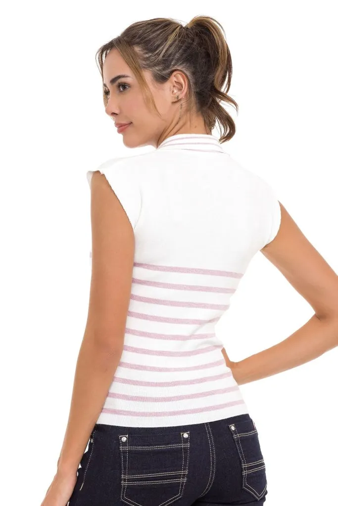 WT353 Polo Neck Striped Knitwear T-Shirt