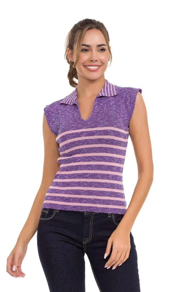 WT353 Polo Neck Striped Knitwear T-Shirt