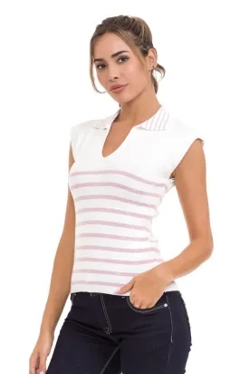 WT353 Polo Neck Striped Knitwear T-Shirt