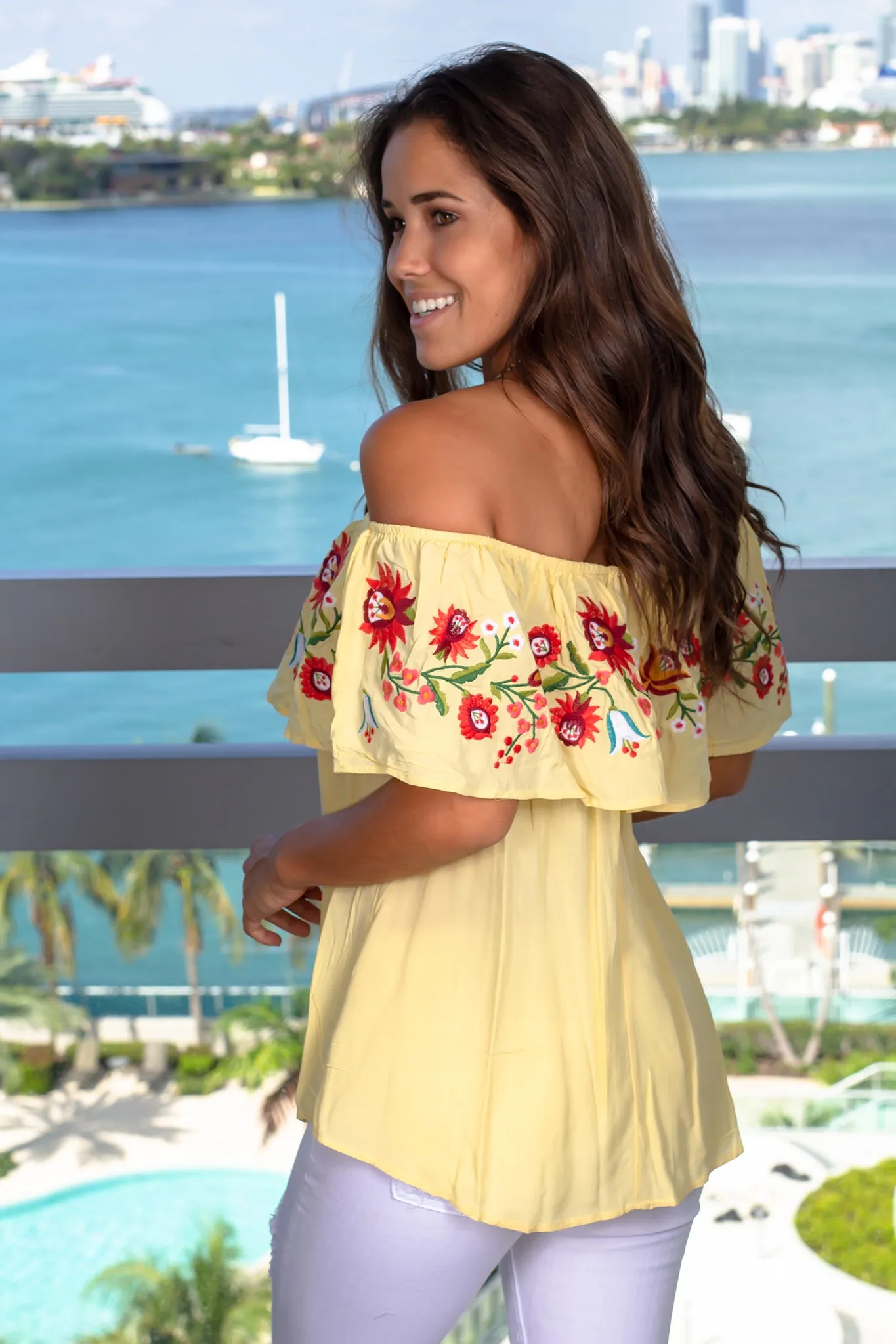 Yellow Floral Off Shoulder Top