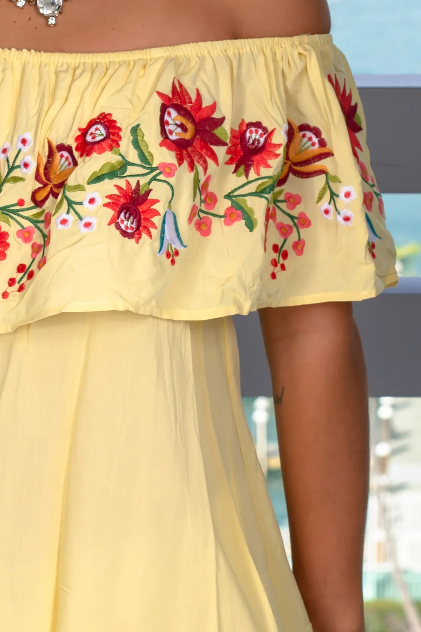 Yellow Floral Off Shoulder Top