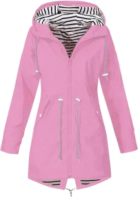 ZWRXW Womens Rain Jacket Long Hooded Windbreaker Raincoats Waterproof Lightweight Lined Outdoor Travel Ski Trench Coats