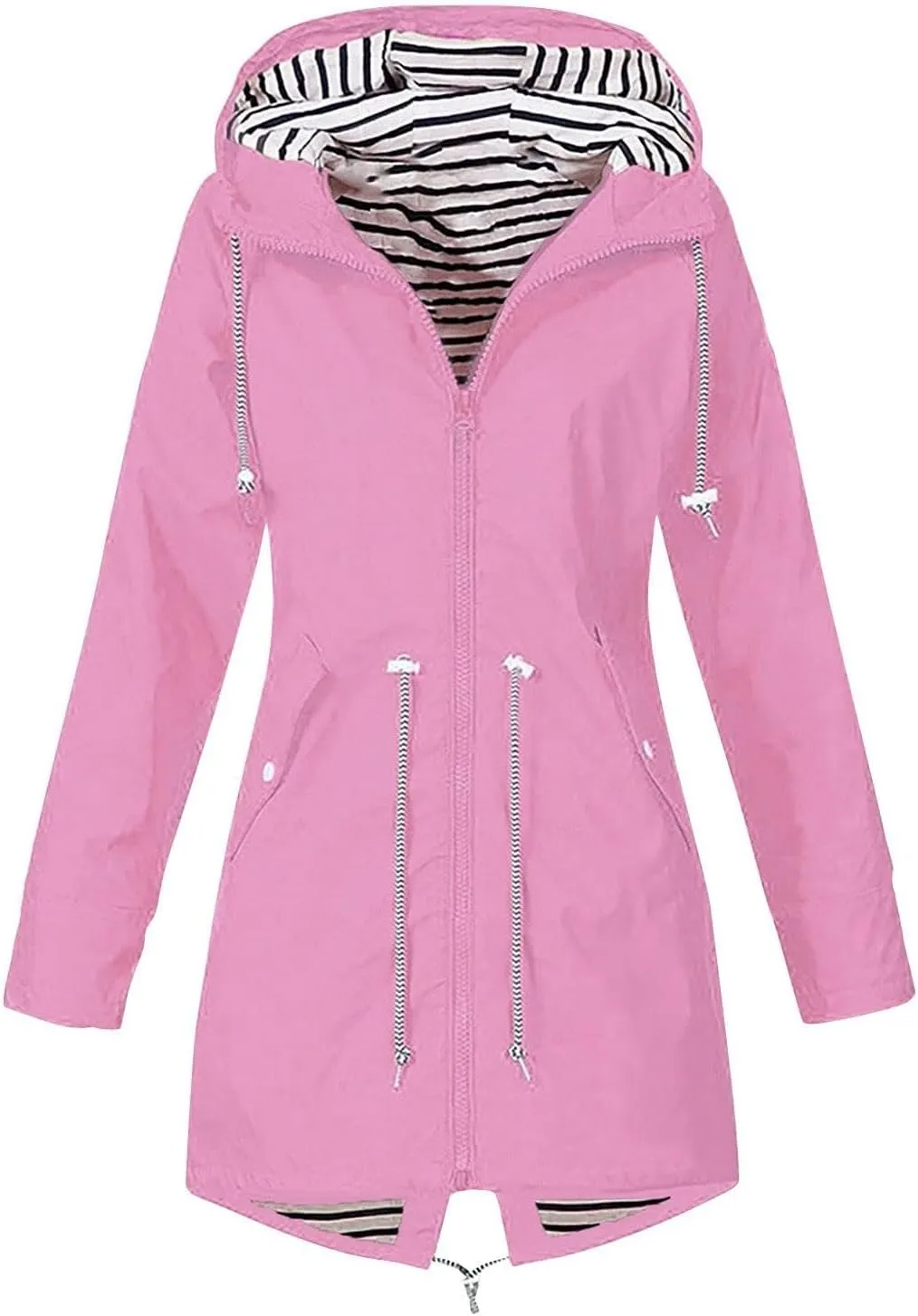 ZWRXW Womens Rain Jacket Long Hooded Windbreaker Raincoats Waterproof Lightweight Lined Outdoor Travel Ski Trench Coats